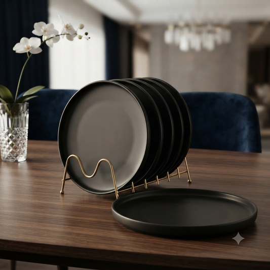 6pcs  Matte Black Ceramic Dinner Plates Gha