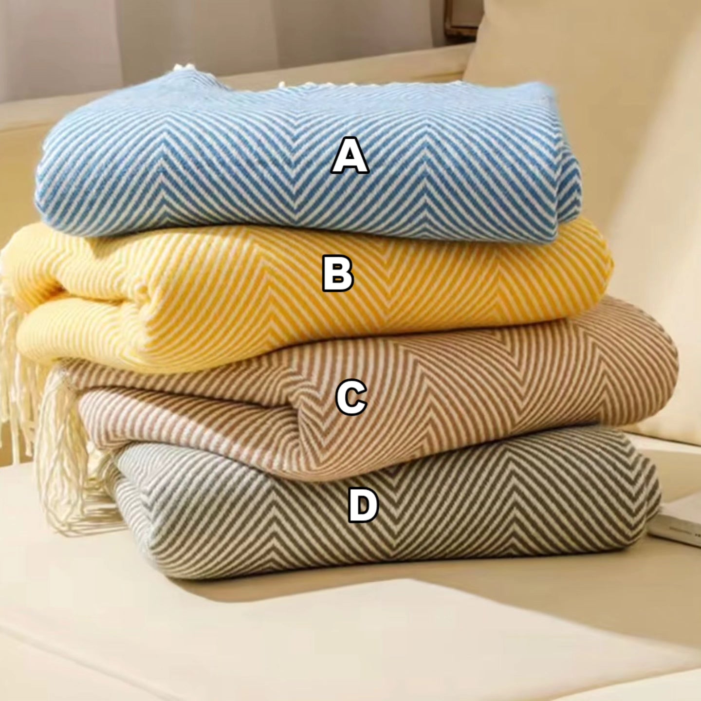 Striped knitted throw blanket