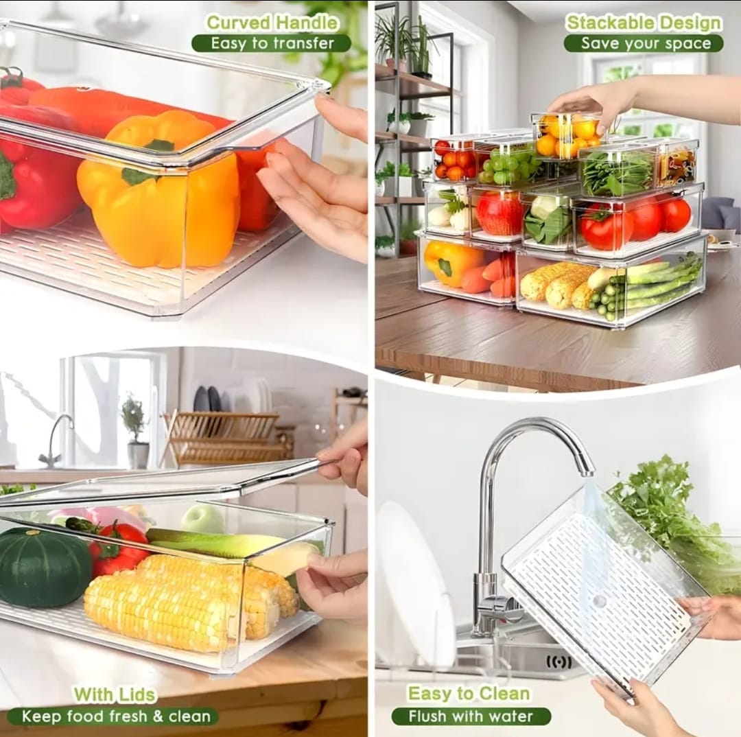 Free stackable acrylic fridge organizer bins with lids