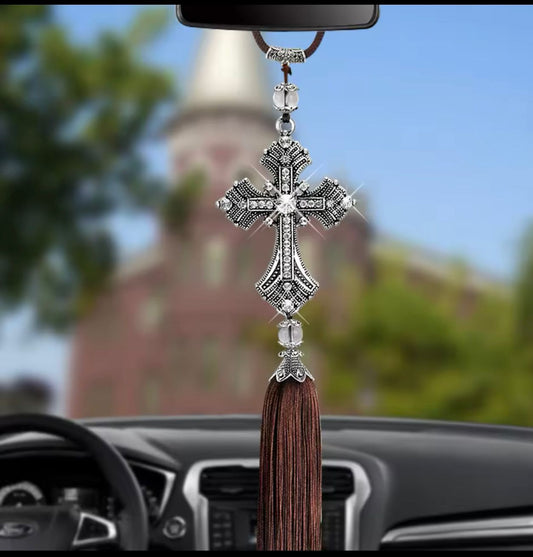 Metal cross car pendant rear view mirror ornament