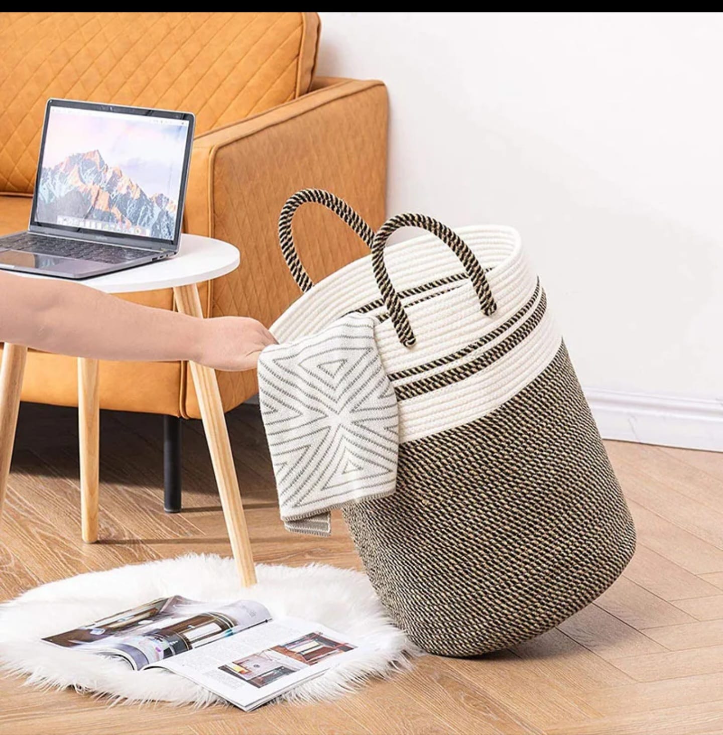 Cotton rope basket with handle