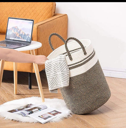 Cotton rope basket with handle