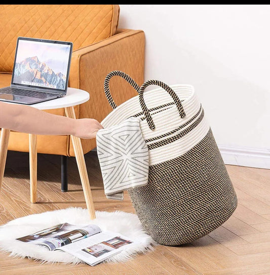 Cotton rope basket with handle