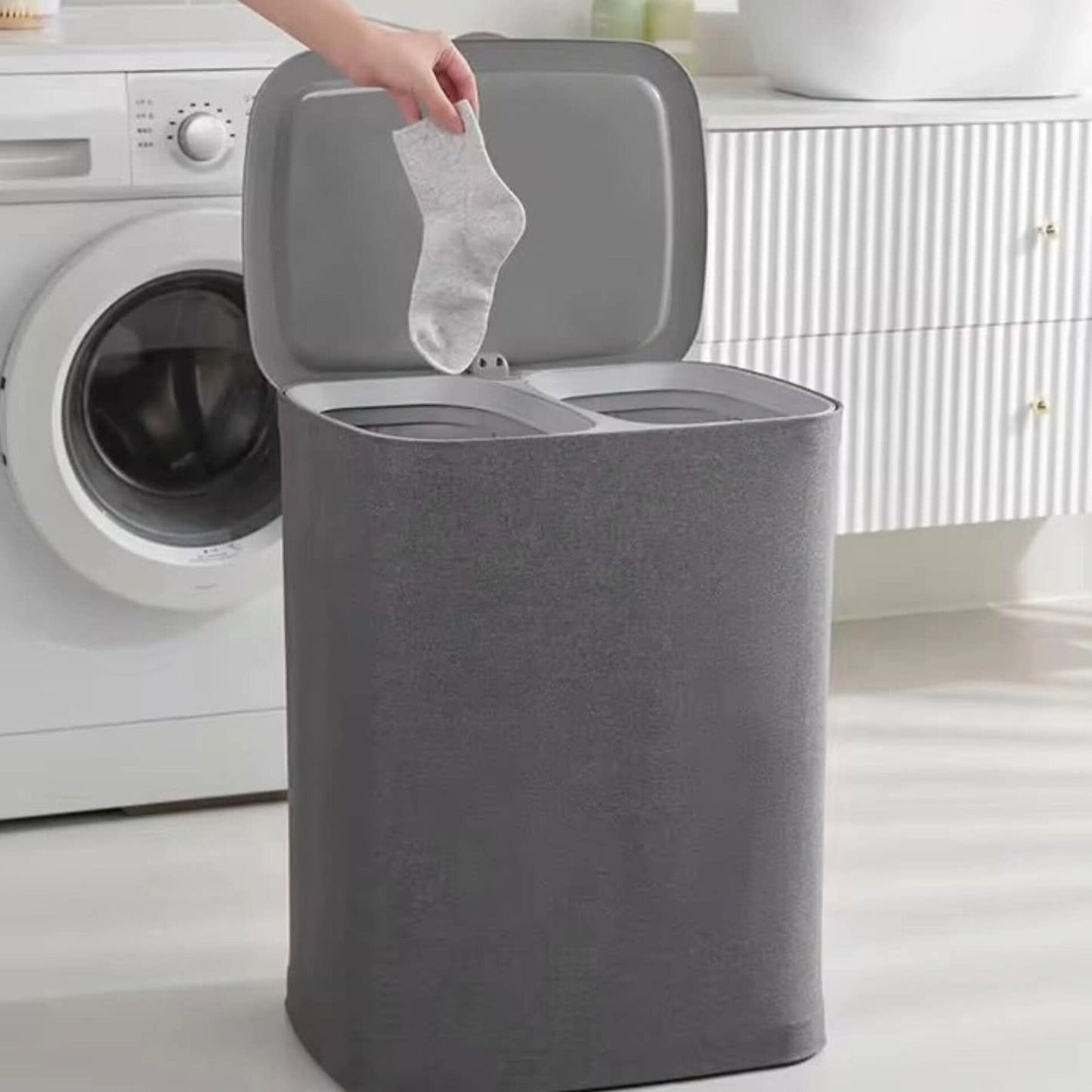 50 L partitioned, laundry / hamper/separation basket with lid -