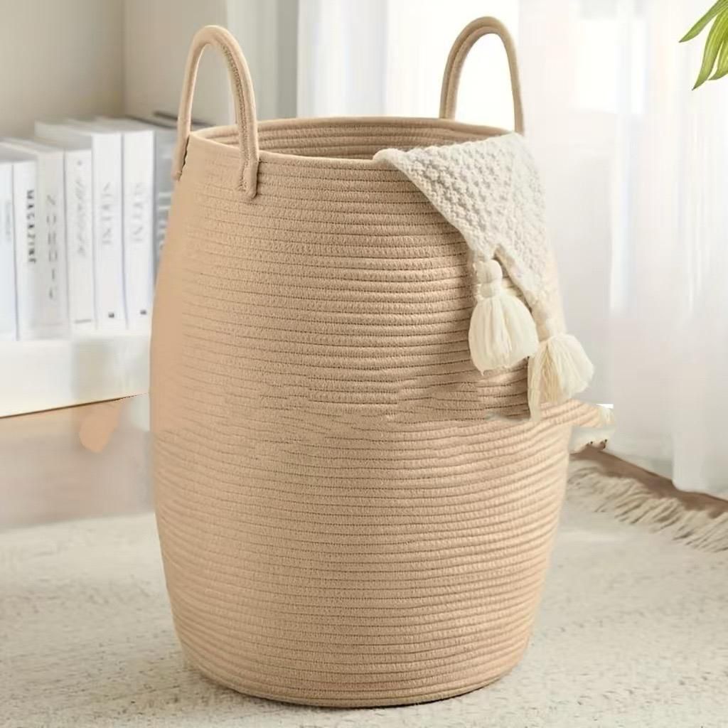 65L Cotton Rope Woven Basket with Extended Handles