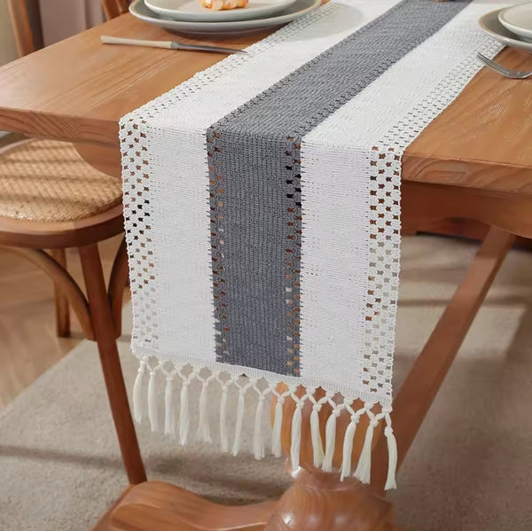Bohemian Woven Cotton Table Runner with Tassels