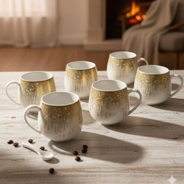 6Pc ceramic gold pot mugs
