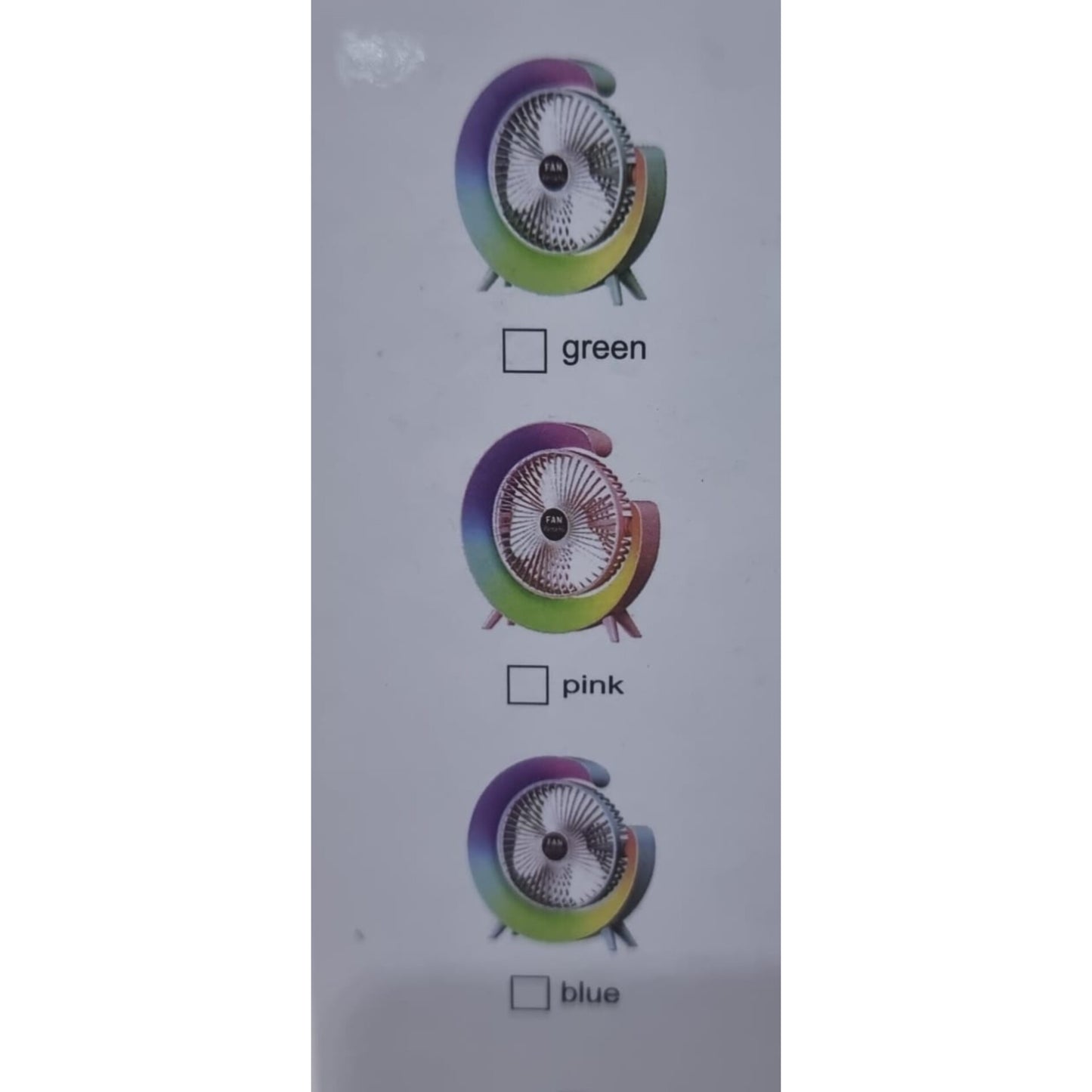 Rechargeable Colourful desktop fan light