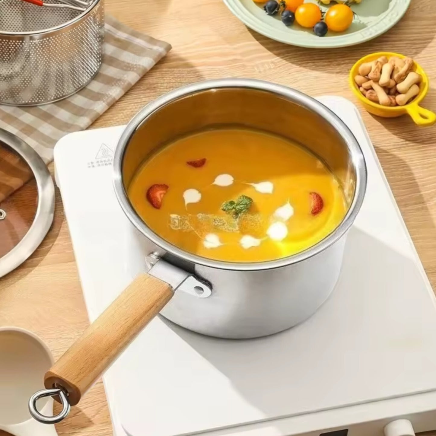 Stainless Steel 2 in 1 Deep Frying and Milk Pot with Strainer Basket