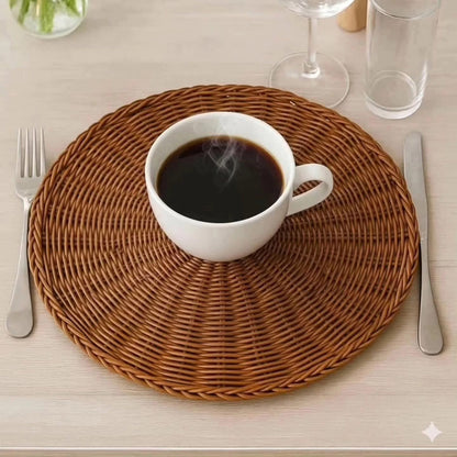 6pc Woven Rattan Table Coasters Mat