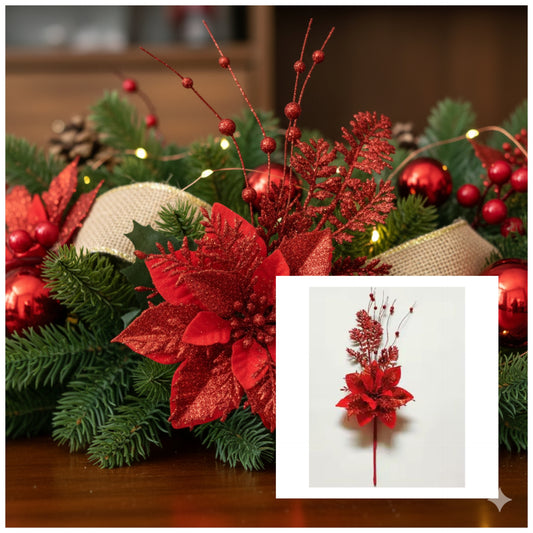 Christmas Red Berry Branch With Flower