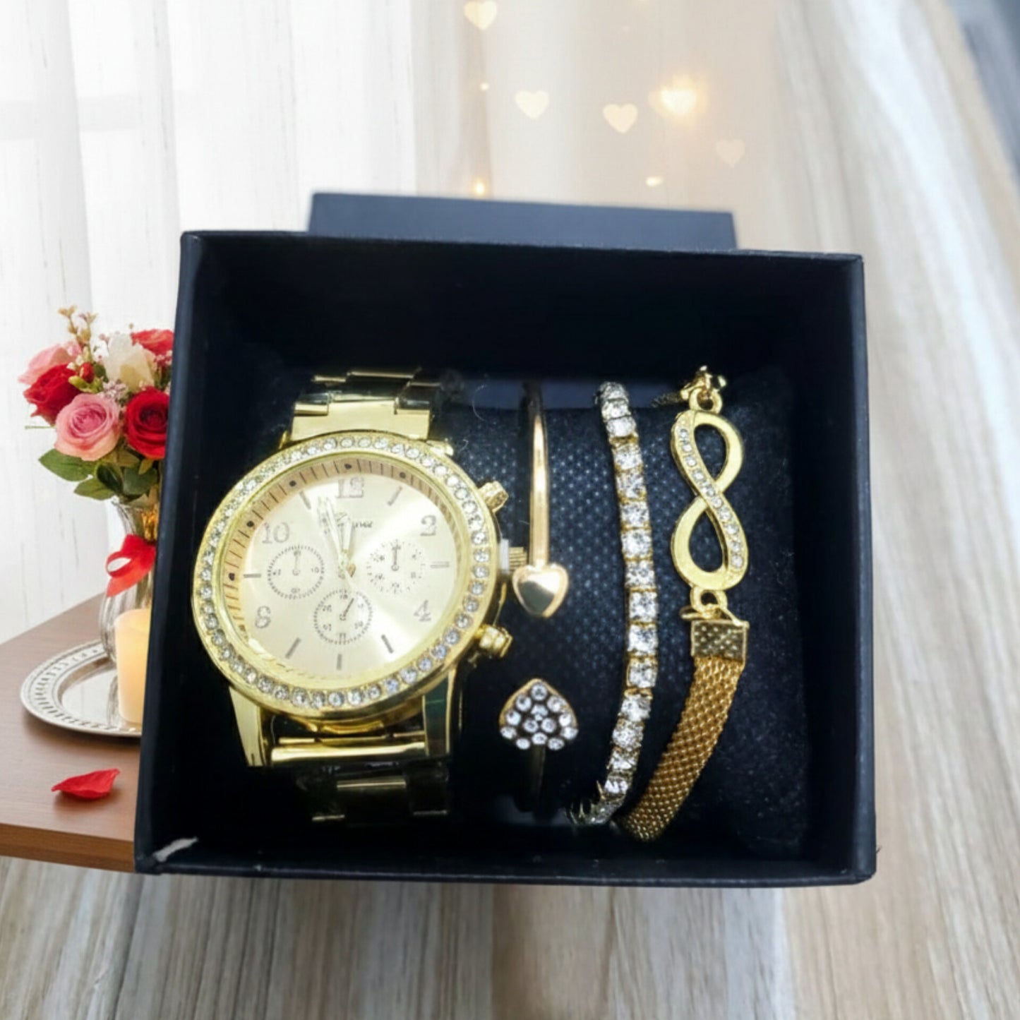 4Pcs  Ladies Watch and Bracelet Gift Set
