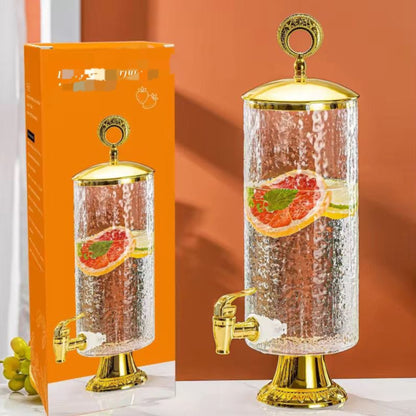 Glass Beverage Dispenser with Gold Accents