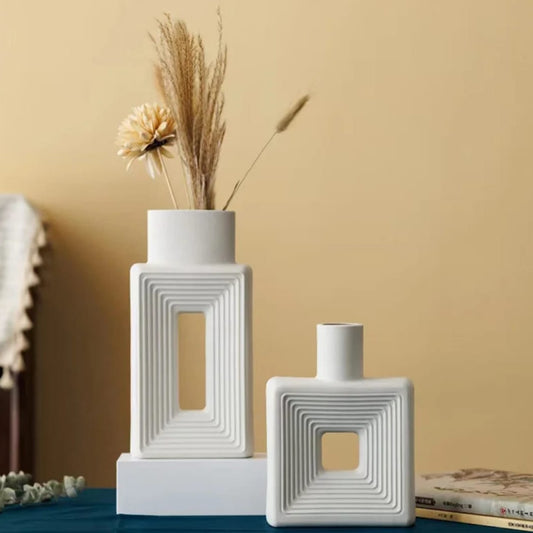 Set of 2 Square Geometric Decorative Vases
