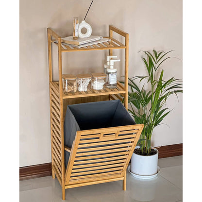 2-Tier shelves bamboo laundry basket