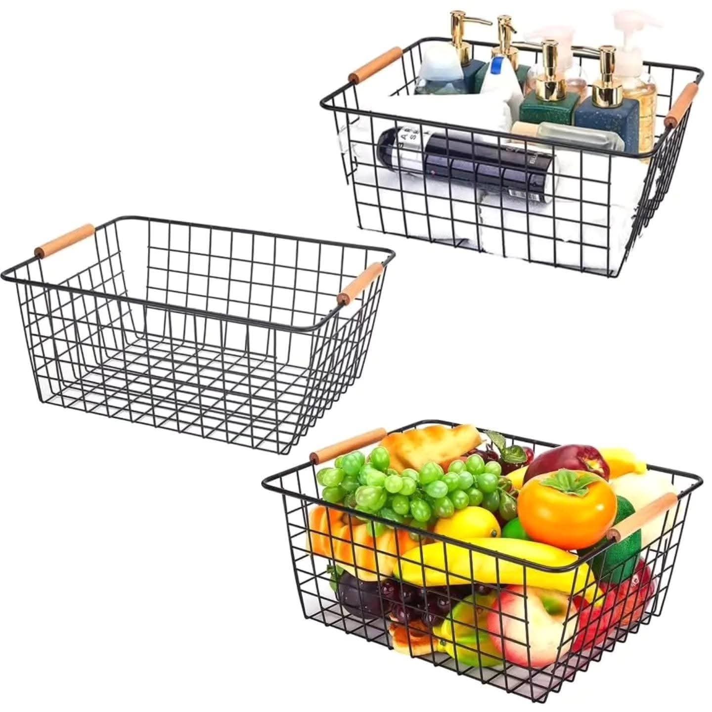 Mesh Storage Basket with Bamboo Handles
