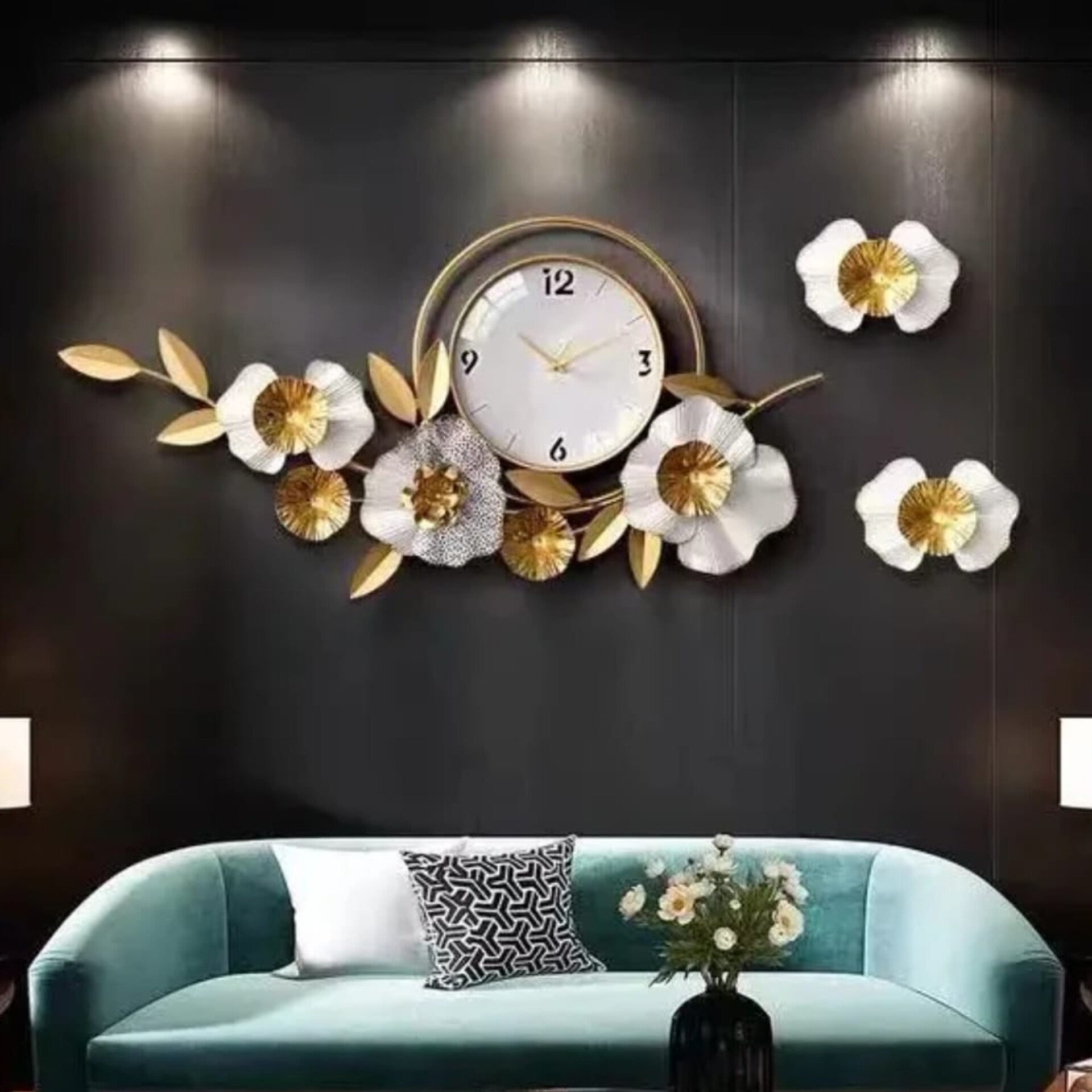 WROUGHT IRON NON TICKING GINKGO LEAF WALL CLOCK