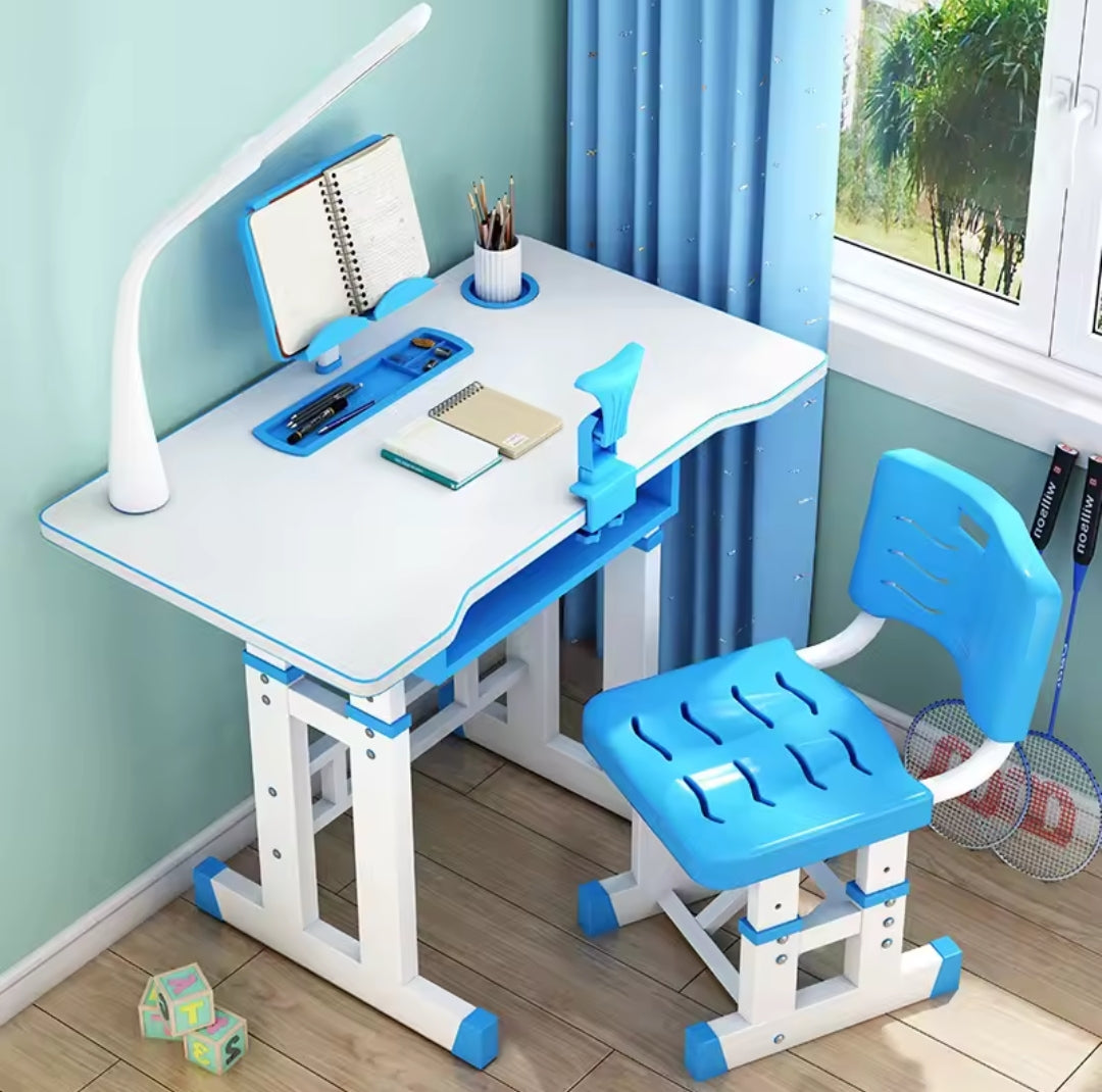 Kids Study Desk and Chair Set with LED Lamp