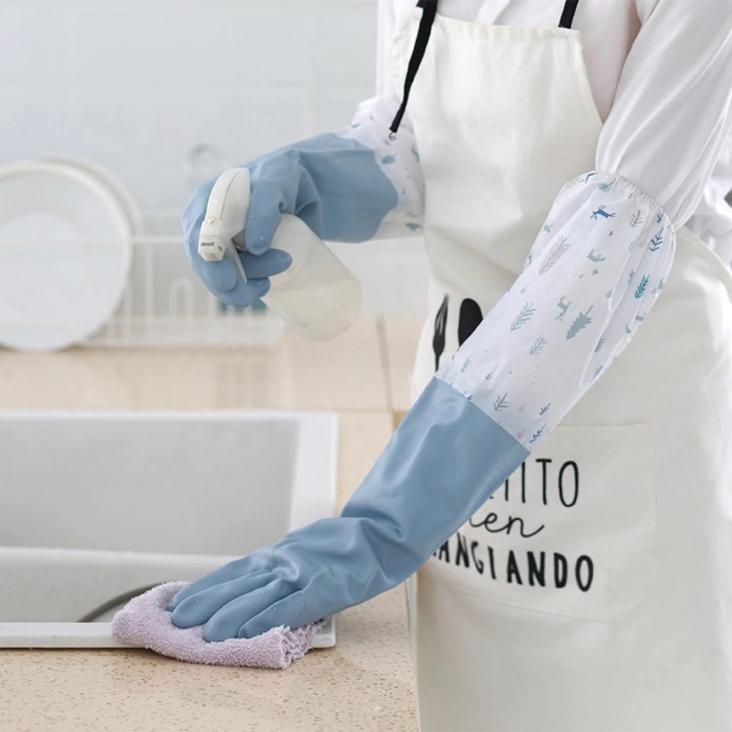 Long silicon waterproof kitchen household gloves