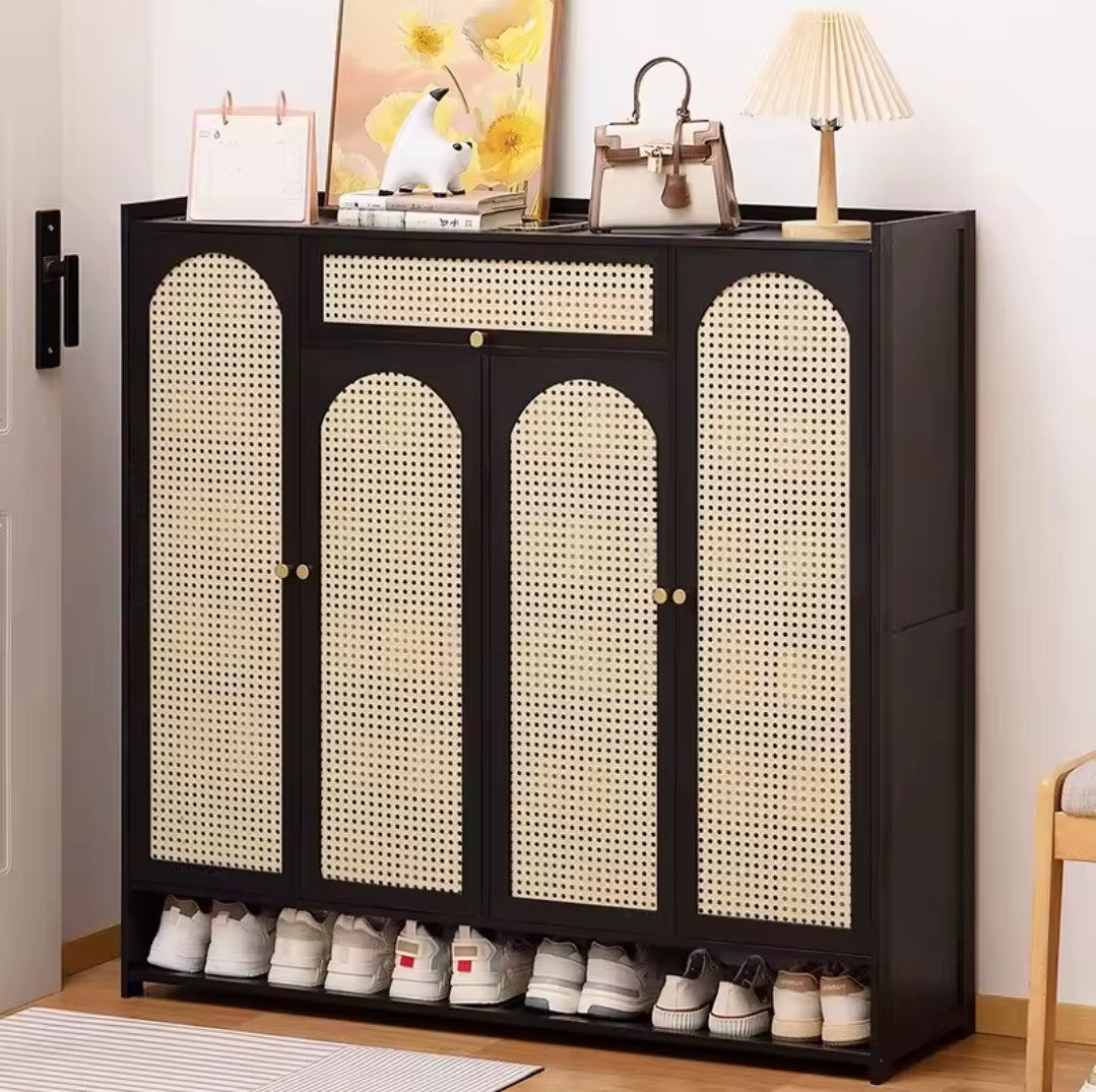 Black Wooden Bamboo Shoe Rack Gha
