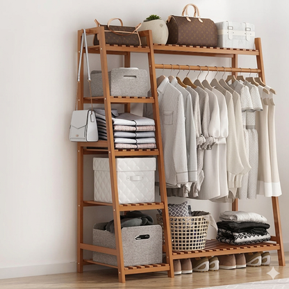 Bamboo Clothing Rack Garment Rack  Cloth Hanging and Storage Rack Gha