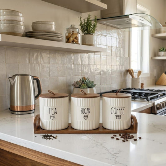 4 Pcs Ceramic Coffee Tea and Sugar Canister Set
