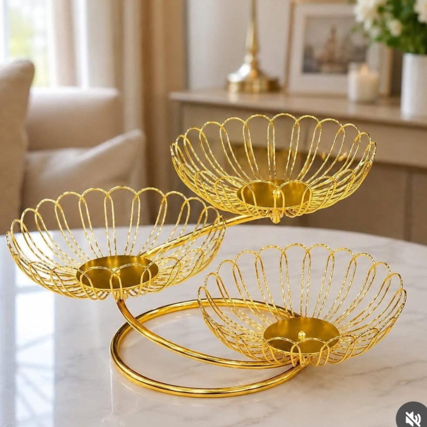 Multifunctional Gold Countertop Serving Tray and Storage Basket
