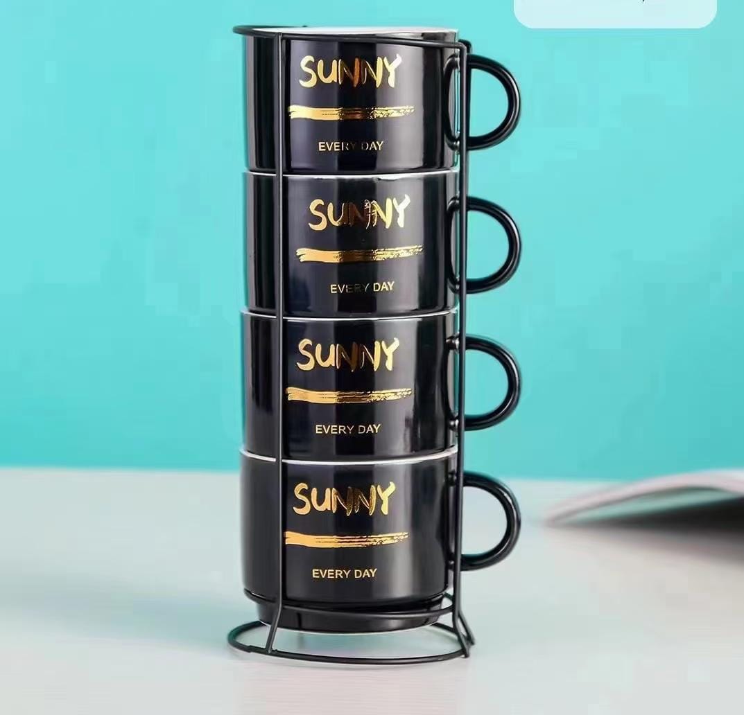 4Pc Ceramic Mugs with a Stand