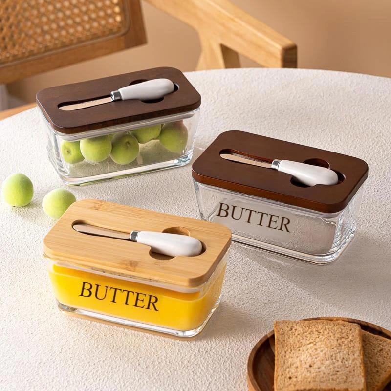 Transparent glass butter dish