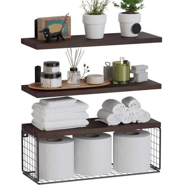 Pine wood floating shelves
