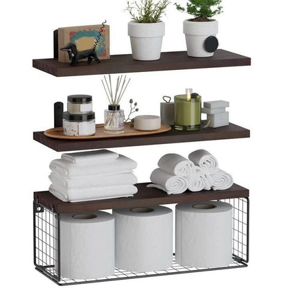 Pine wood floating shelves