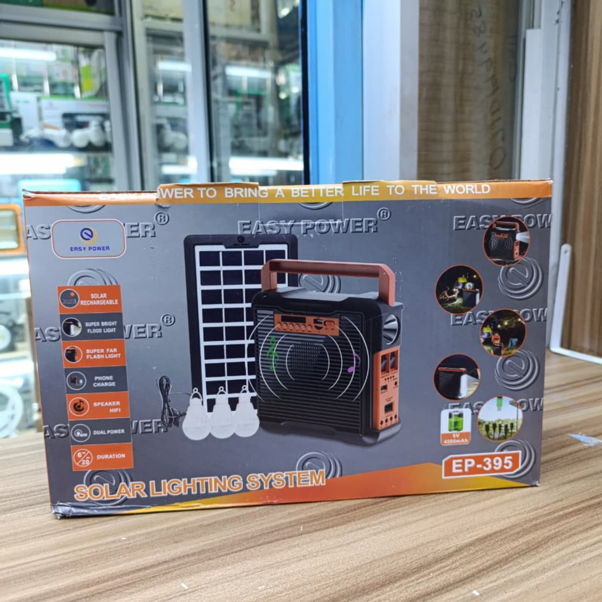EP- 395 Solar System with 3 Bulbs, Radio, and Bluetooth Speaker