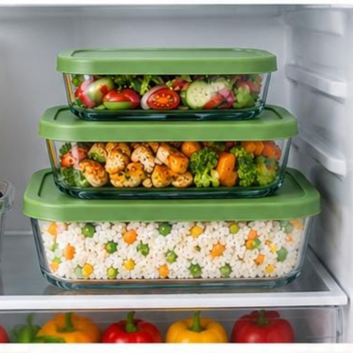3Pc Square Glass Food Storage Containers Set