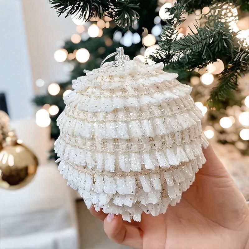6Piece White Winter Luxe Christmas Balls Ornament 10cm