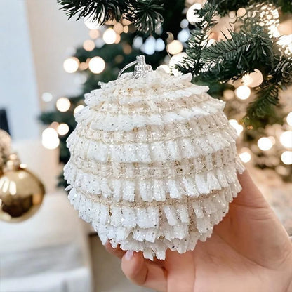 6Piece White Winter Luxe Christmas Balls Ornament 10cm