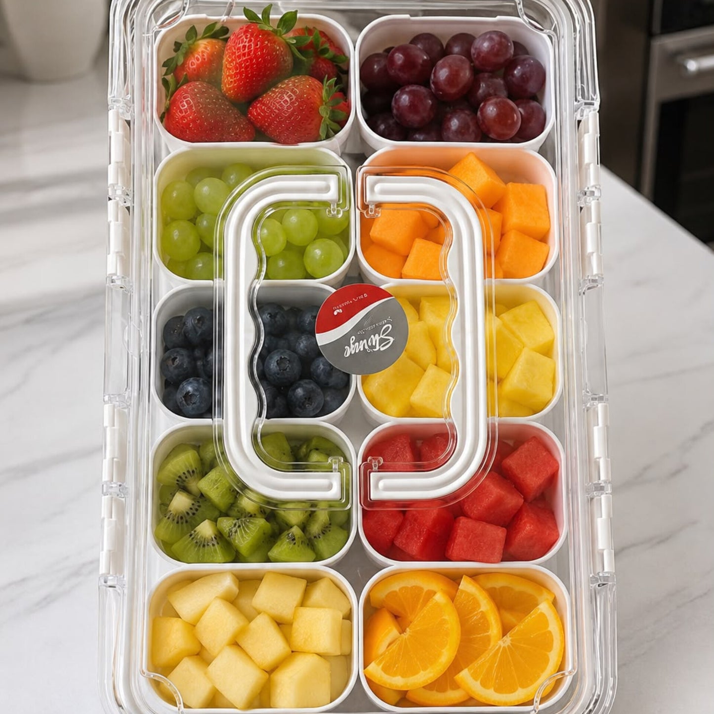 10 Compartment Clear Fridge Storage Box with Lid and Handle
