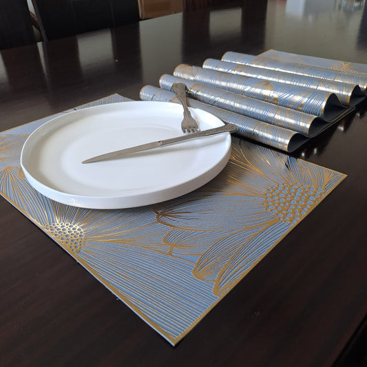 6pc grey gold place mats / table mats
