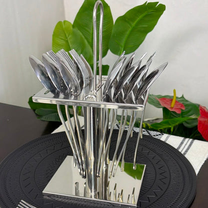24pc Stainless Steel Cutlery Set with Gold Accent Handles
