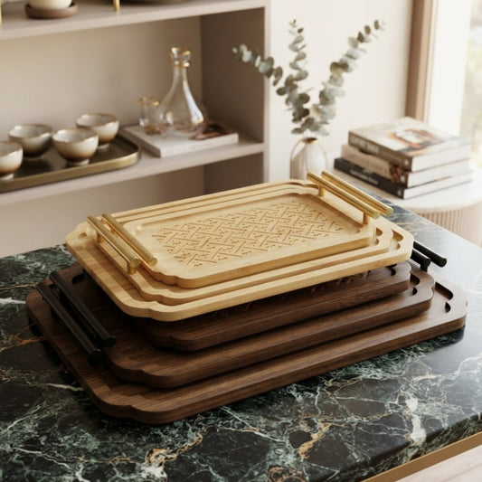 3Pcs Nested Bamboo Serving Tray Set