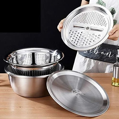 4 in 1 Stainless colander basin,lid and grater