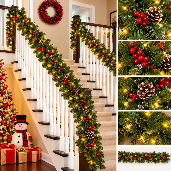 2.7M Predecoracated Christmas Garland Witt Inbuilt Light