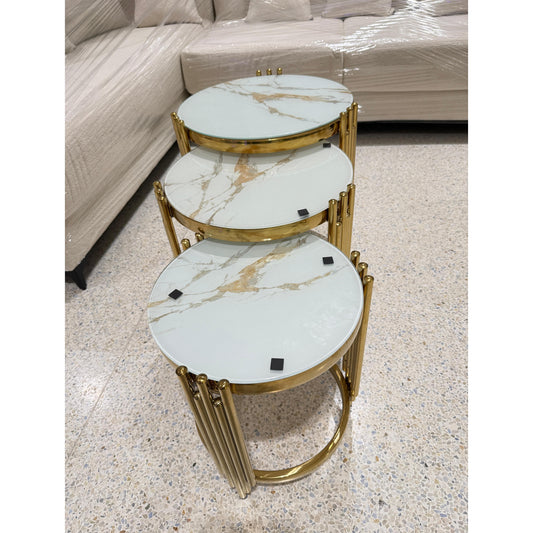 3 in 1 Nesting  glass marble effect side stool