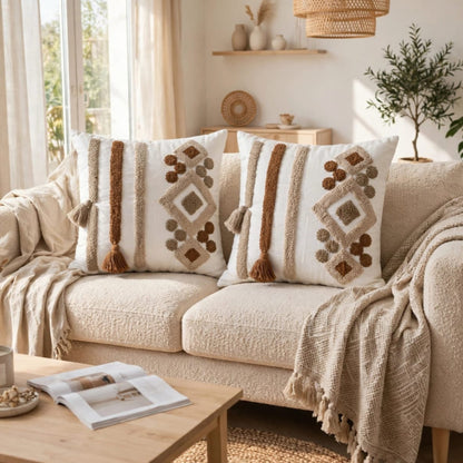 Boho Tufted Decorative Throw Pillow Case