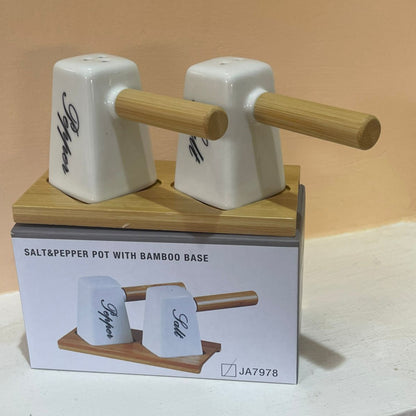 Double Salt and Pepper Shaker Set with Bamboo Stand