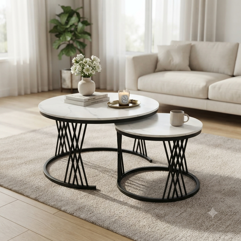 2 In 1Round Nesting Coffee Table Set