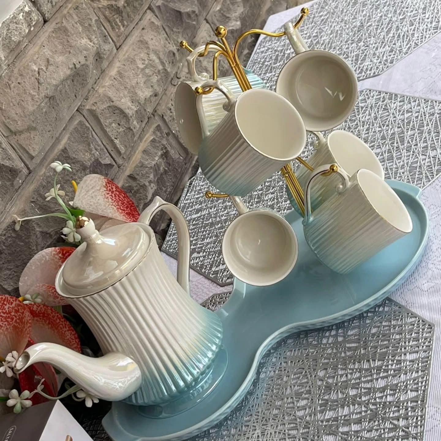 8 Piece Ceramic Tea Set with Stand