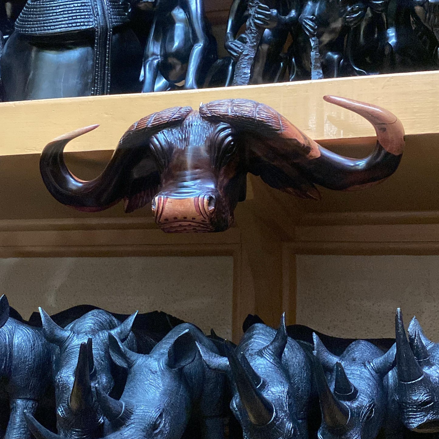 Hand Carved Buffalo Head Wall Decor, 39 cm