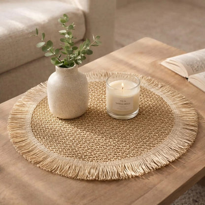 6pcs Round Braided Jute Table Placemat Set