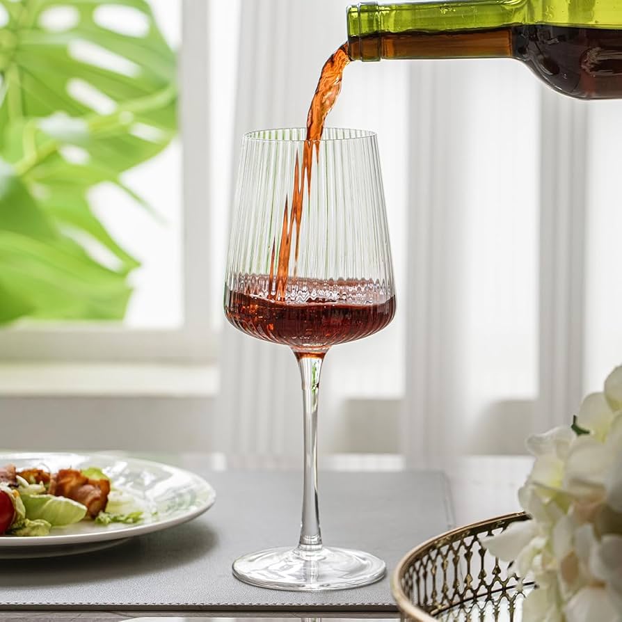 4Pc Ribbed Wine Glasses