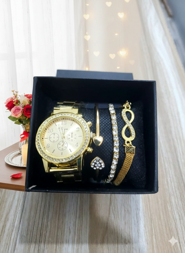 4Pcs  Ladies Watch and Bracelet Gift Set